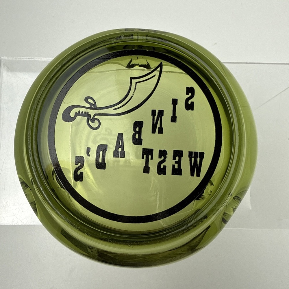 MCM Vintage AVOCADO GREEN Ruffled Edge 3 Slot Glass Ashtray Sinbads West - Picture 3 of 4